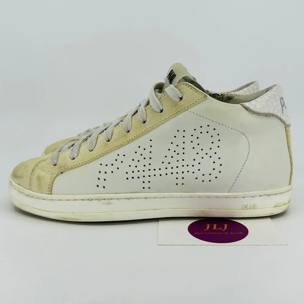 P448 Women's John White Leather Skate Mid Top Sneakers Size 36 EU/ 6 US
